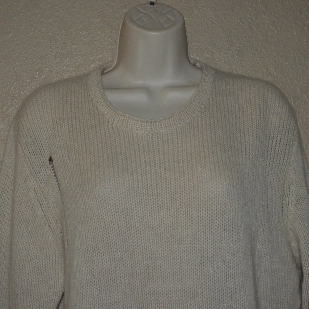 Sz 0 XS/S Raquel Allegra Beige Cashmere Distressed Oversized Sweater - Picture 2 of 8